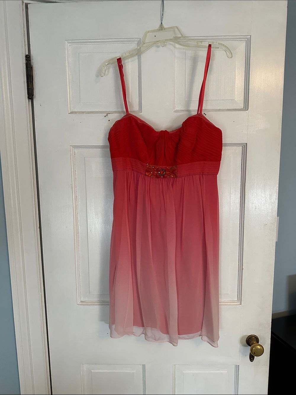 BCBGMaxAzria Red to Pink Ombre Strapless Mini Dress